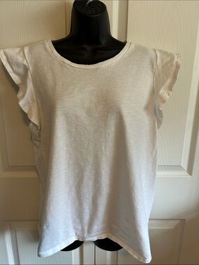 100% organic cotton Classic White Ruffle  T- shirt Women's Casual Tee large